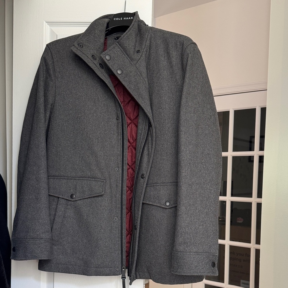 Cole Haan Men's Charcoal and Burgundy Field Jacket